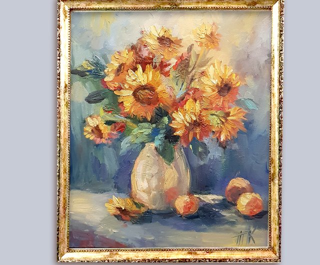 ロシア ひまわり油絵 オリジナルアート キャンバスに描かれたひまわり