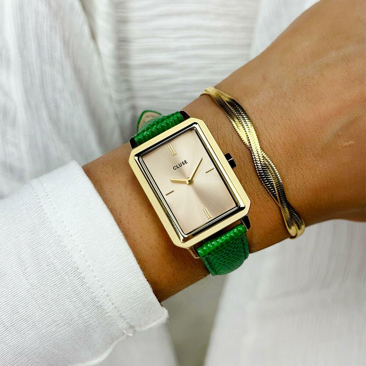 14mm / Sサイズ レザーベルト エメラルド グリーン クロコ ゴールド