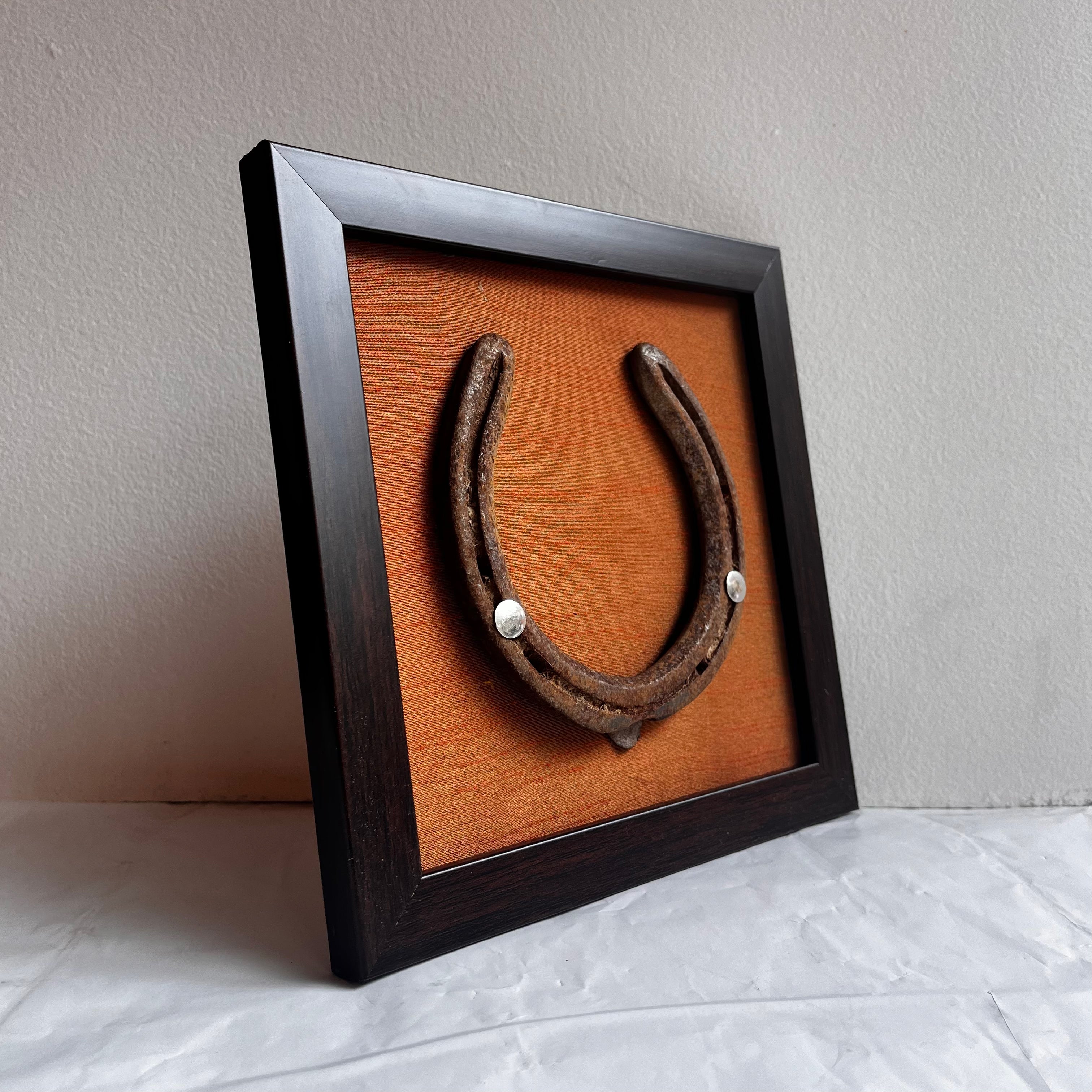 Good Luck Natural Horse Shoe with Orange silk background in Brown
