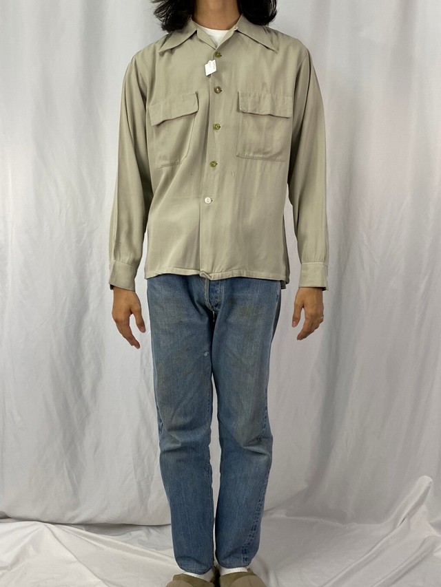 40年代 40s ペニーズ タウンクラフト 長袖 開襟 ループカラー