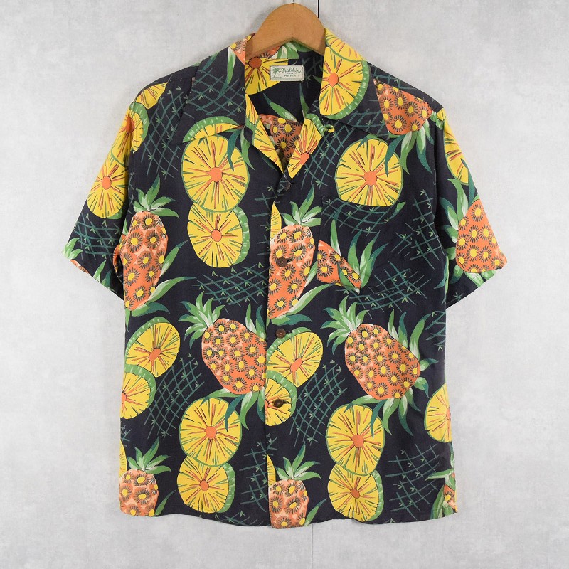 40s 40年代 ハワイアンシャツ パイナップル ココナッツボタン 開襟