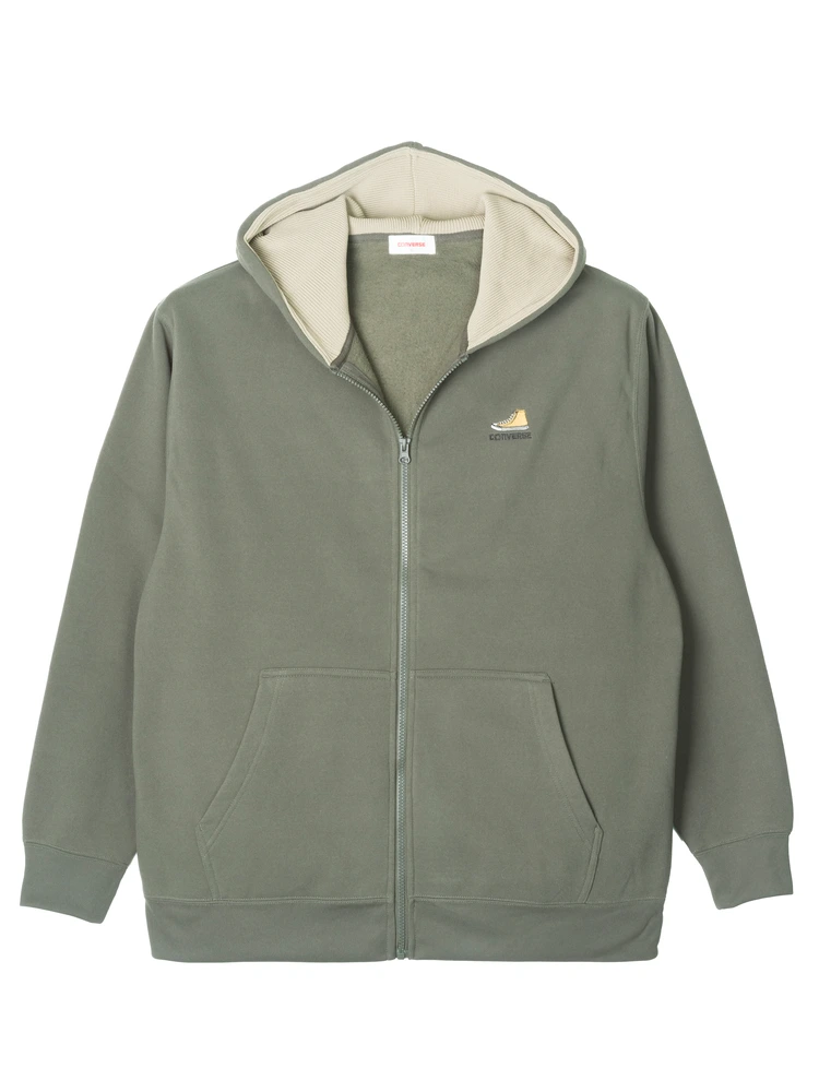 カーキー 【CONVERSE(コンバース)】裏起毛フード裏ニットフルジップ