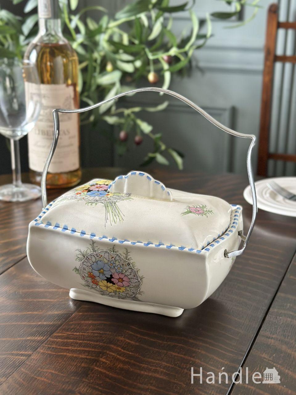 アンティークのおしゃれな調味料入れセット、シルバー×プレスドグラス