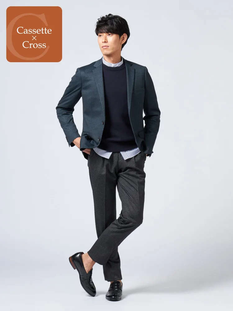 C．グレー 【Cassette Cross】スーツ 2つボタン 上下ウォッシャブル