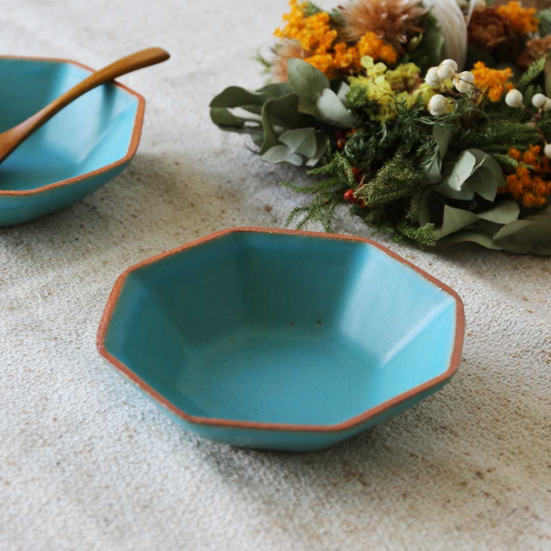 八角鉢 トルコ青 不毅窯（ぶきよう） – 晴れと暮らす