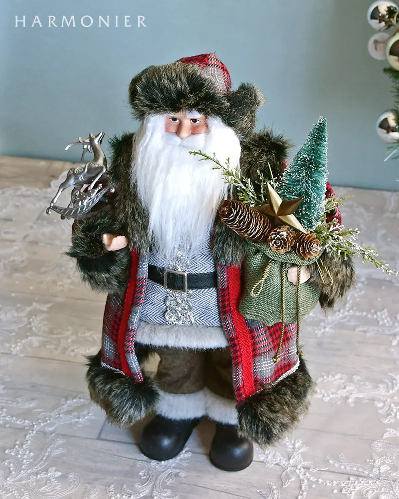 サンタクロースフィギュア/フォレストチェック50cm｜クリスマス雑貨の