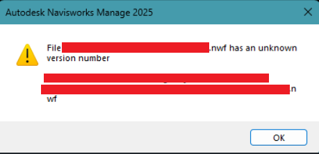 Navisworks でファイルを開くと「ファイル(XYZ)のバージョン番号が不明