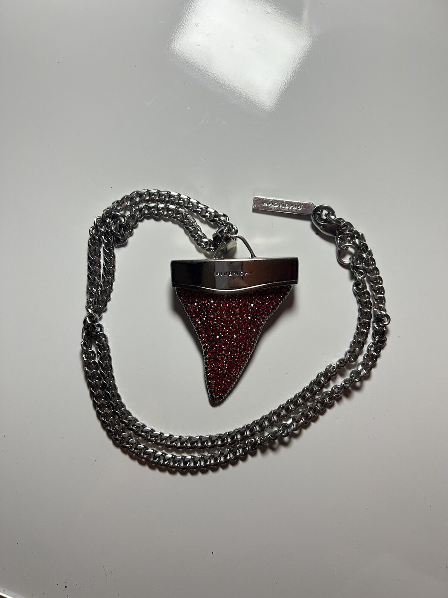 Givenchy Iced Out Shark Tooth Crystal Necklace Pendant Unisex