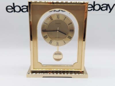 Vintage Linden Mantle Shelf Clock Gold Pendulum Japan Quartz