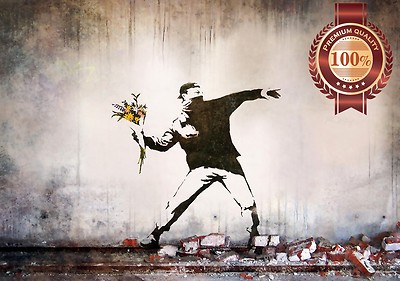 BANKSY FLOWER THROWER LOVE IS IN THE AIR ORIGINAL PHOTO PRINT