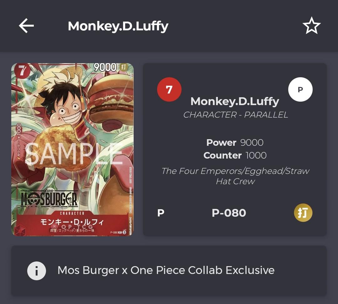 Mos Burger X One Piece Collab exclusive card : r/OnePieceTCG