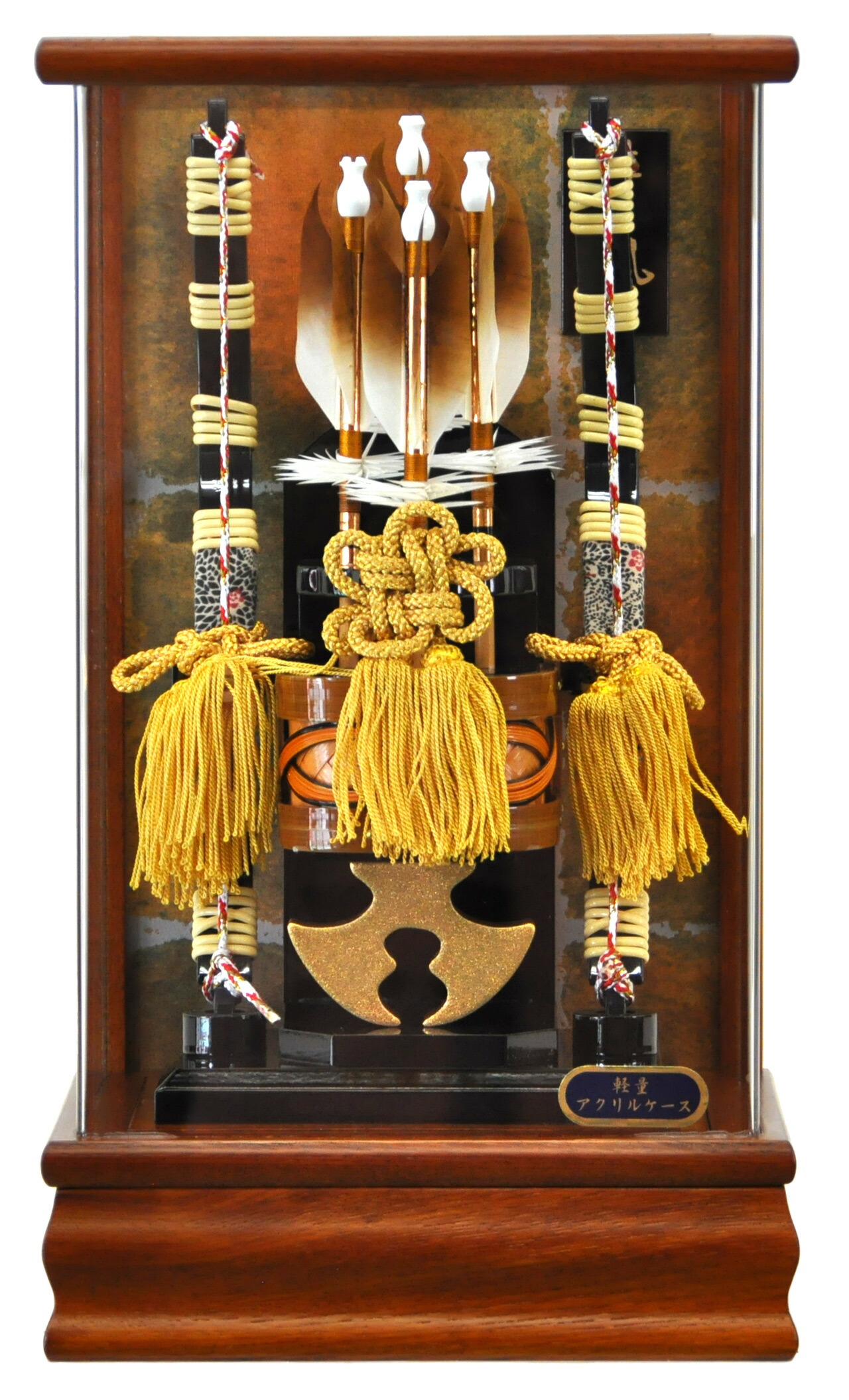破魔弓ケース入り飾りセット【P7421】 温かみのある木目のアクリル