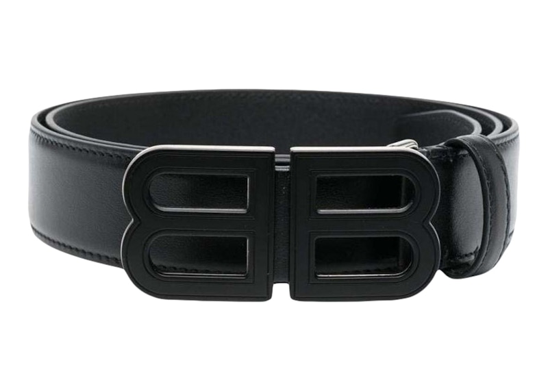 Balenciaga Belt Bb Logo Buckle Black in Calfskin Leather with