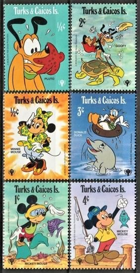 ディズニー切手ミニセット(22) ミッキーの海水浴6種（タークスカイコス