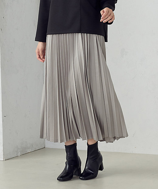 レザー調ジャージー アコーディオンプリーツスカート
