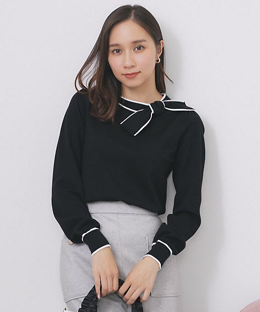 サイドリボンバイカラーニット【洗濯機OK】（2002544857