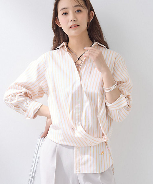 2WAY／洗える】ラメストライプ コットン混シャツ