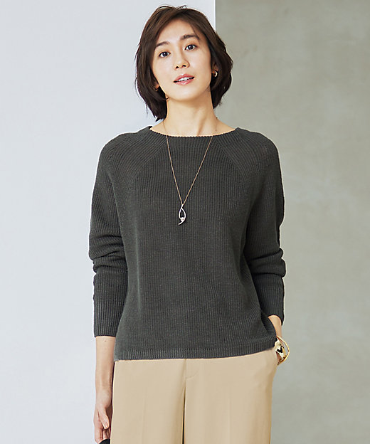 WEB限定カラーあり・洗える】リネンミドルゲージボートネック