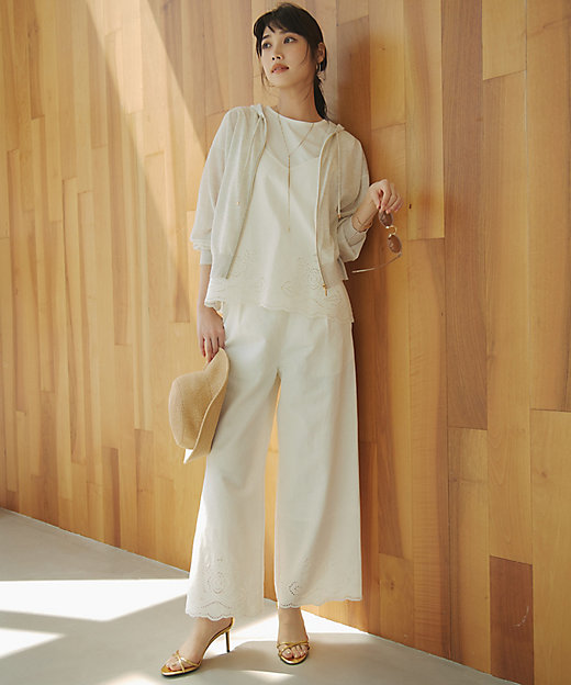 洗える】リネンエンブロイダリー ワイドパンツ（PRWOCM0508