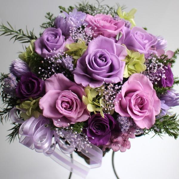 パープルローズのアイアンスタンド付きバスケット】プリザーブド