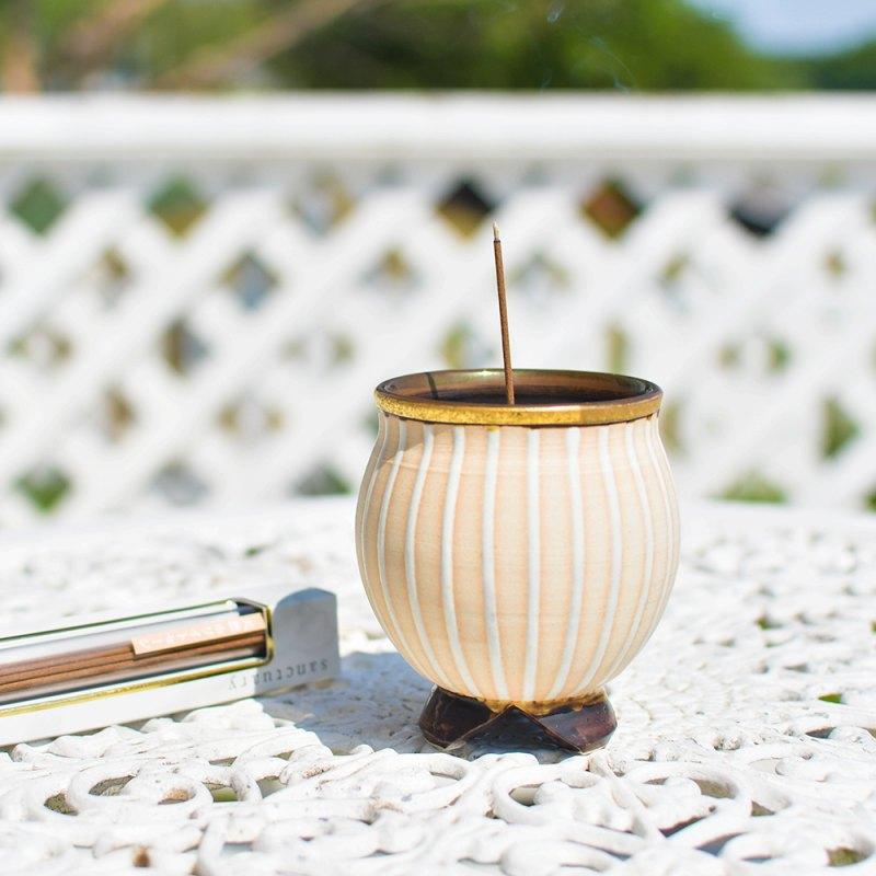 縞香炉 金彩 吉野瞬 作品 香炉 磁器 壺型 ツボ 灰入れ 灰壺 線香立て