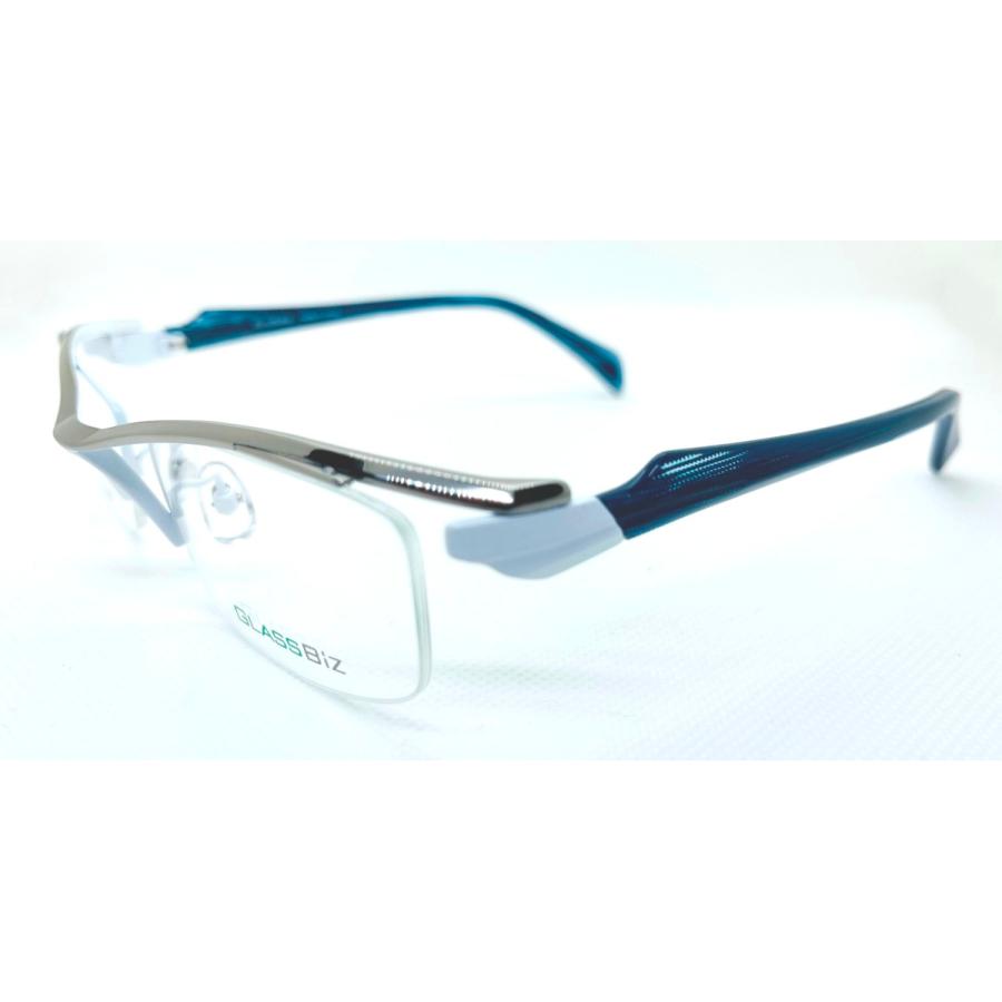 メガネフレーム GLASSBiz 8115 C-23 ハーフリム メタル シルバー 青