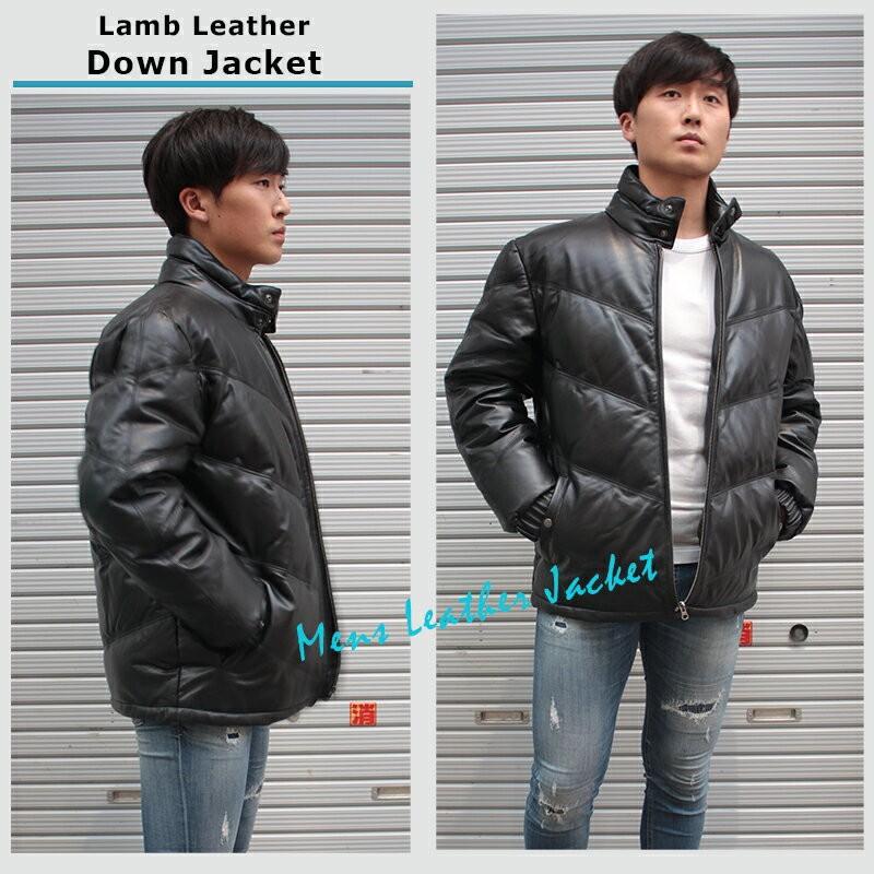 レザーダウンジャケット 革ジャン ダウンジャケット メンズ 本革 ラム
