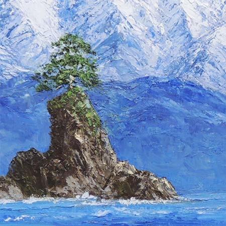絵画 油絵 雨晴海岸 （小川久雄） 【海・山】【肉筆】【油絵】【日本の