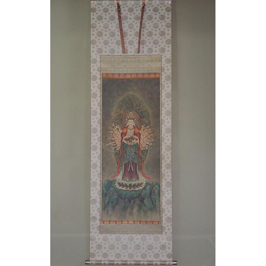 掛け軸 十一面千手観世音菩薩 ≪西村美都≫ 【見事な細密描写】 仏画