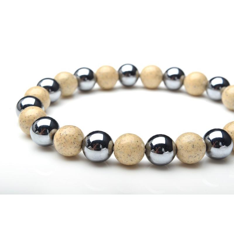 北投石xテラヘルツ ラウンド組み合わせ 8mm ブレスレット_B398-8