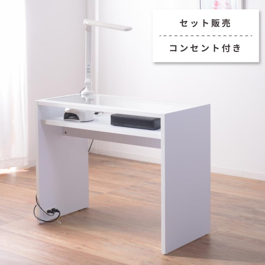 東谷 ネイルテーブル ネイルデスク 幅96 白 ガラス 木製 棚付き 収納