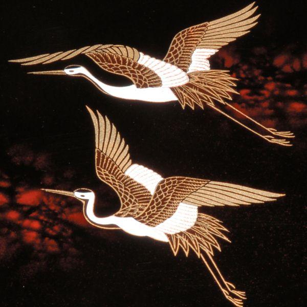 みよし漆器本舗 丸盆 別甲 二羽鶴 9寸 27cm お盆 トレー トレイ お