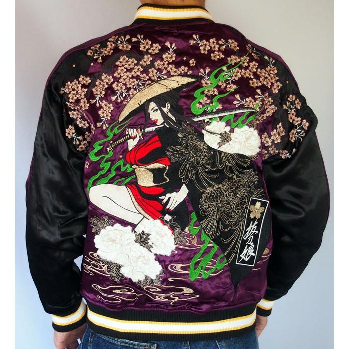 抜刀娘 スカジャン メンズ レディース 妃那 木枯らし 刺繍