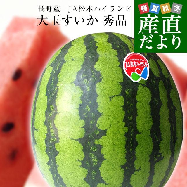長野県産 JA松本ハイランド 大玉スイカ 秀品 4Lから5Lサイズ 9キロ以上