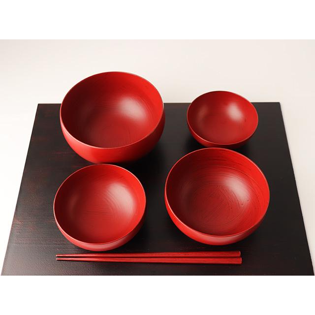 四つ椀応量器 ( 木製 ) 刷毛根来 山岸厚夫 うるし工房錦壽（ きんじゅ