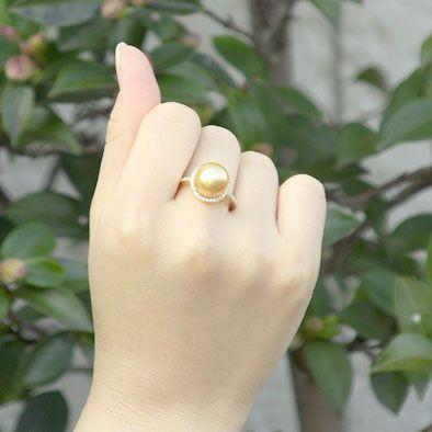 パール 指輪 真珠 リング 南洋白蝶真珠 ゴールド系 11mm k18 ゴールド