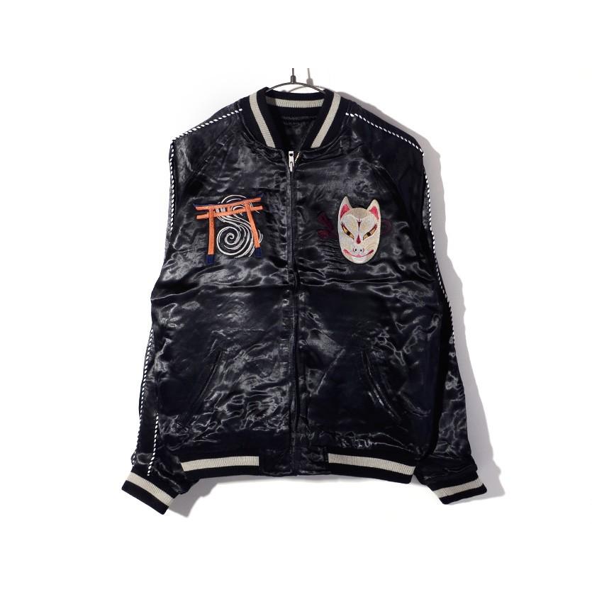 花旅楽団 スカジャン 狐面 キツネ フォックス 桜 お面 鳥居 和柄