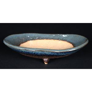 盆栽鉢 色鉢 緑釉外縁胴紐楕円鉢 陶器 4号 11cm グリーン 小品盆栽