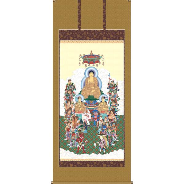 掛け軸 掛軸 十六善神図 大幅仏画 (複製画・新品) 桐箱・タトウ箱入り