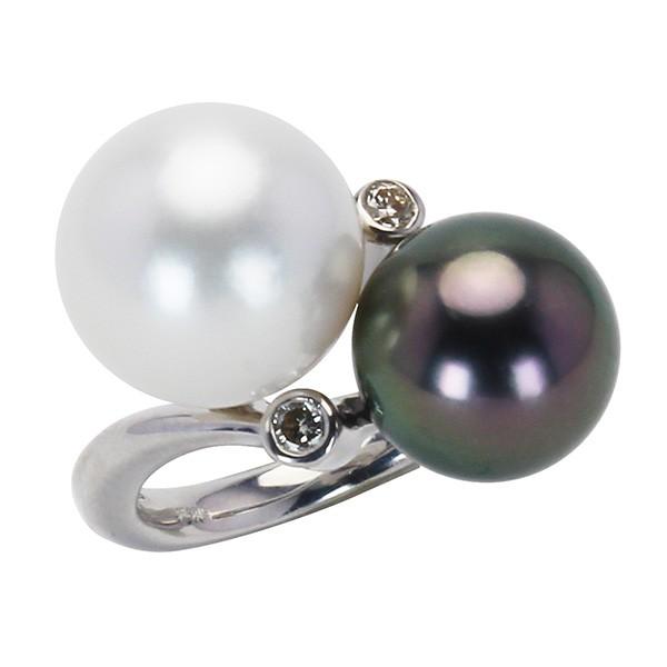 パールリング 真珠リング 真珠 指輪 パール ホワイトゴールド 黒蝶真珠