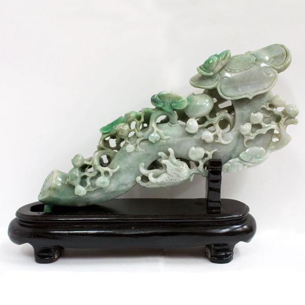 石流通センター 置物 翡翠 高級一点物 彫刻置物 本翡翠 (台付き) No.9