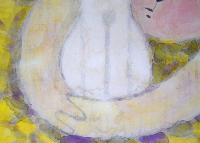 佐原和行「猫と遊ぶ」水彩画・F6号 絵画買取・販売の小竹美術