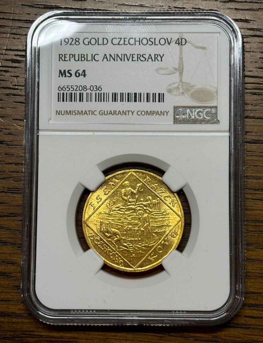 1928年 チェコスロバキア 4デュカーテン金貨 MS64 アンティークコイン