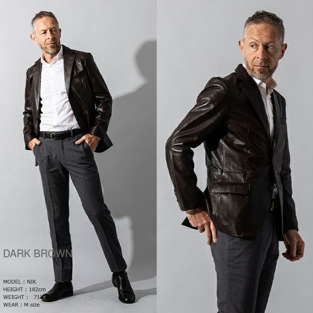 LIUGOO 本革 レギュラーフィットレザーテーラードジャケット メンズ