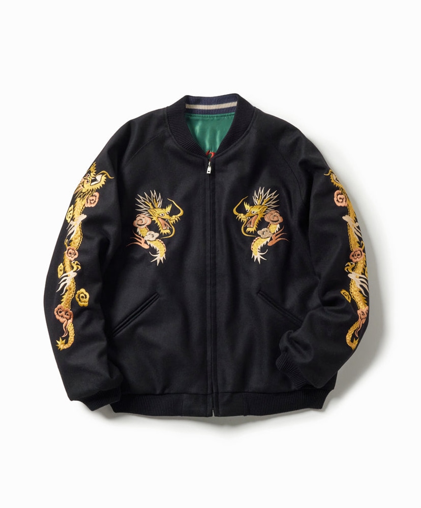 Wool Melton × Acetate Souvenir Jacket - Dragon Head(M(MEN) Black