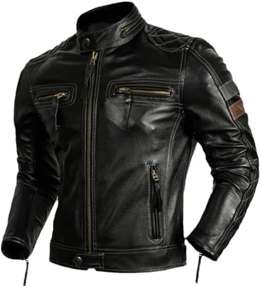 CJQJPNZ Protective Rider Clothing Leather Jacket Men Motor Biker