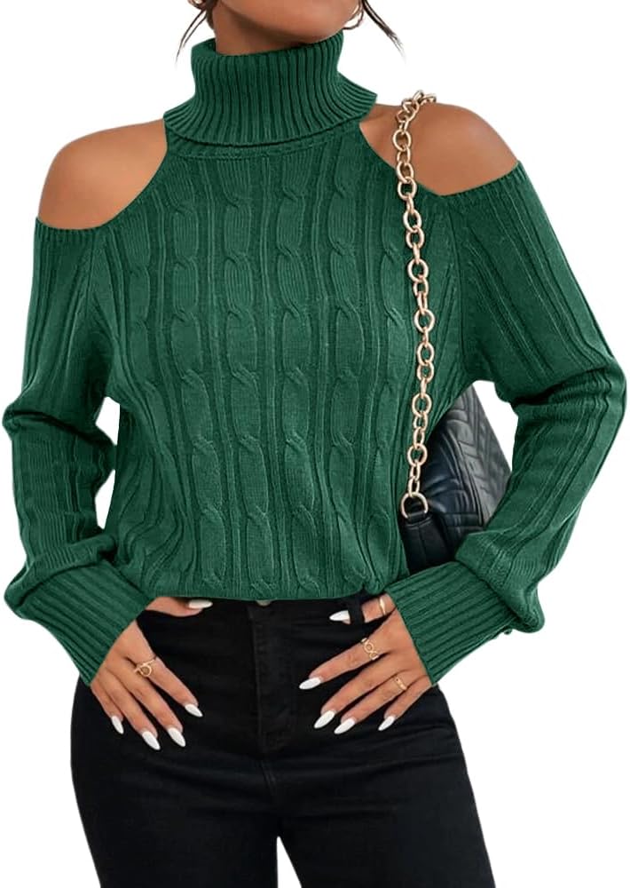 Langwyqu Womens Cold Shoulder Turtleneck Sweaters 2025 Fall Long