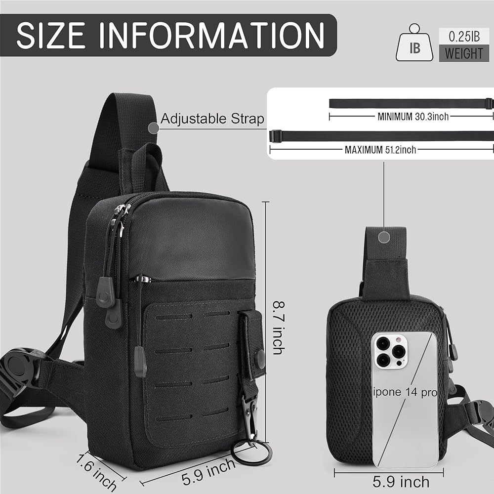 Amazon.com: MOZETO Tactical Sling Bag Small YKK Zipper Mens EDC