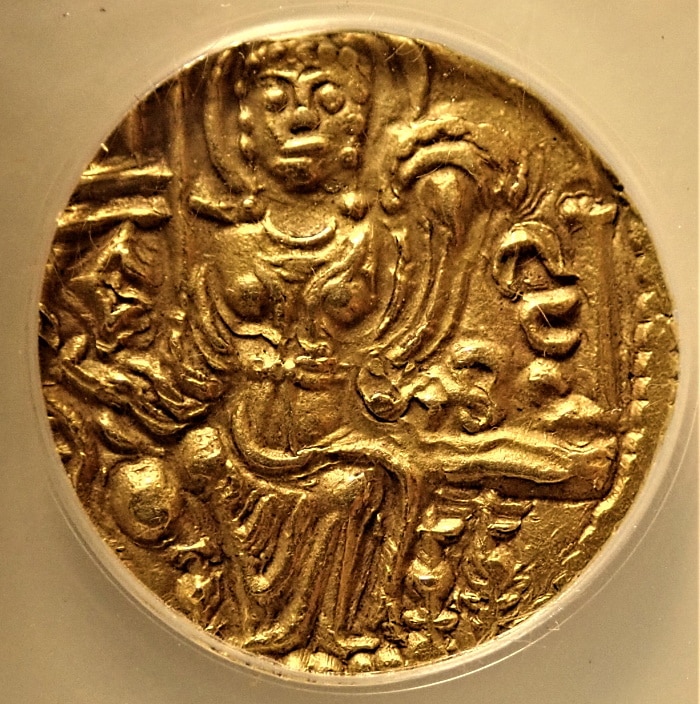 古代インド、キダーラ朝で発行されたディナール金貨（AD360-400年