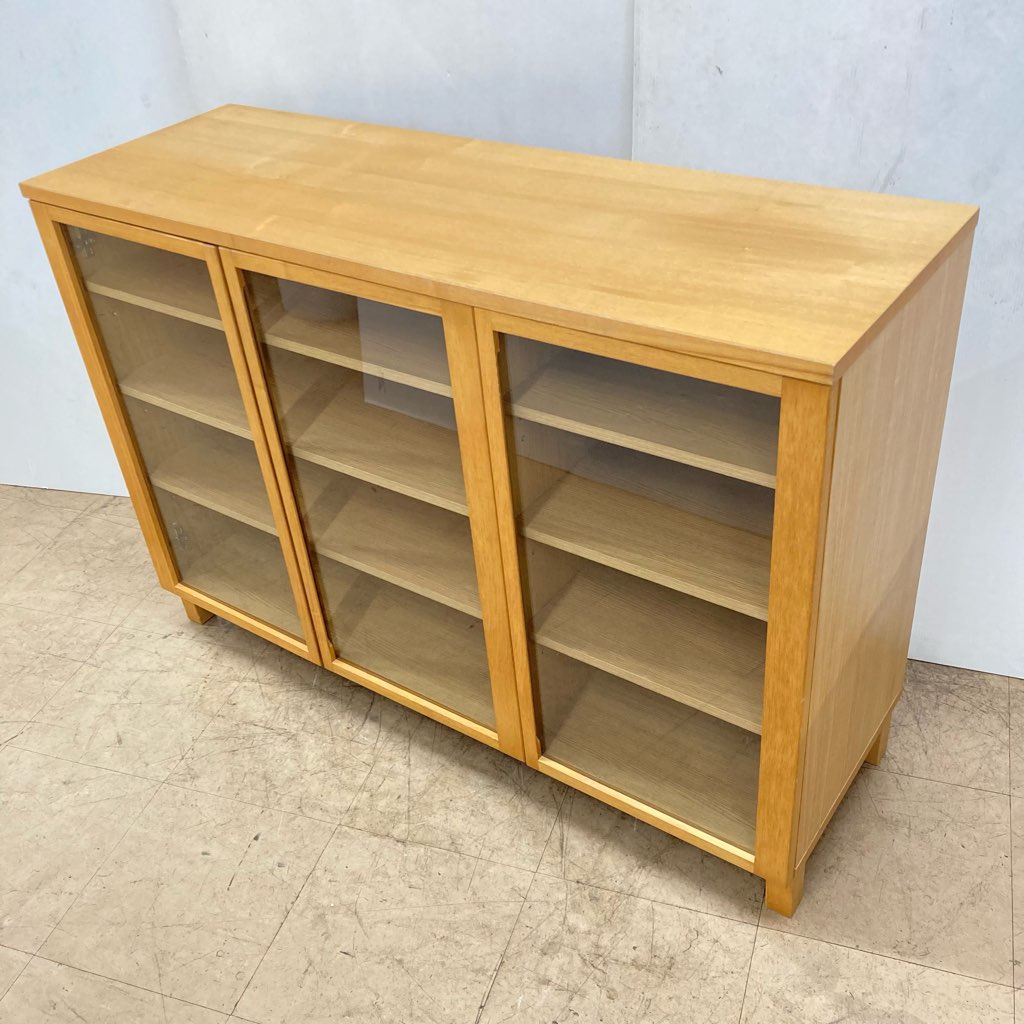 中古 人気 無印良品 オーク材キャビネット大 ガラス扉 W120×D40×H83